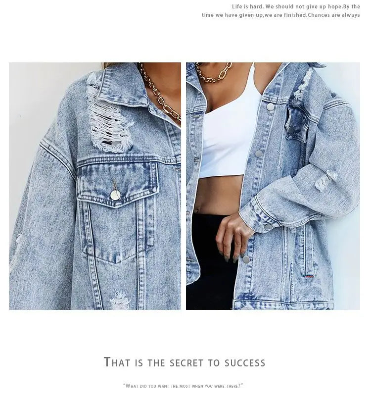 Jeans Jackets for Woman Jackets Euramerican Hole Autumn Winter Women's Jeans Coats Outerwears Denim Top New Female Jean Fashion